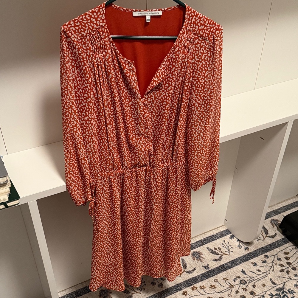 Collective Concepts orange Printed Midi Dress with V-Neck